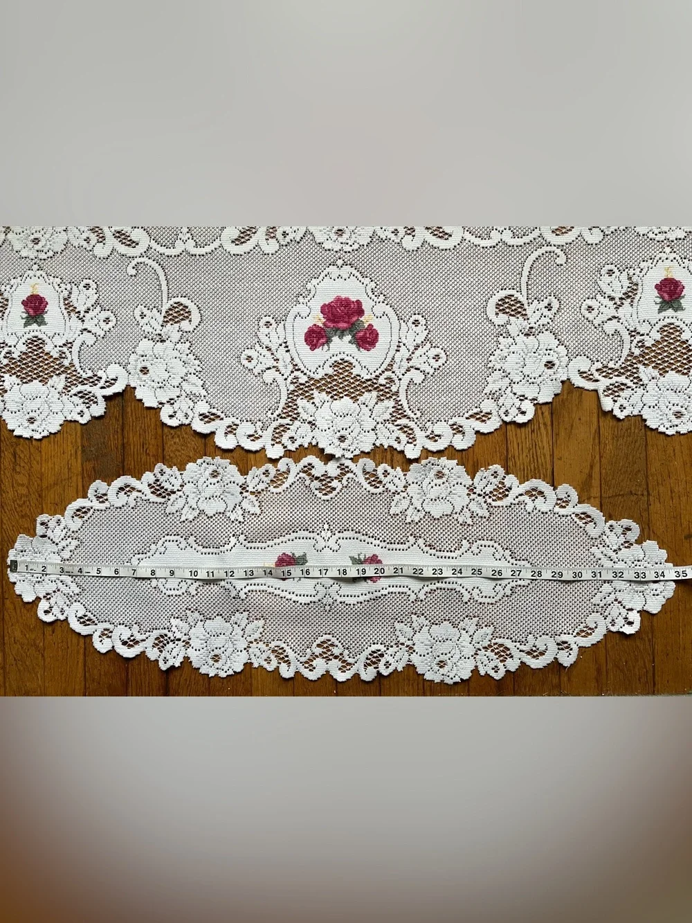 Heritage Lace Vintage Rose Mantle Scarf with matching centerpiece doily